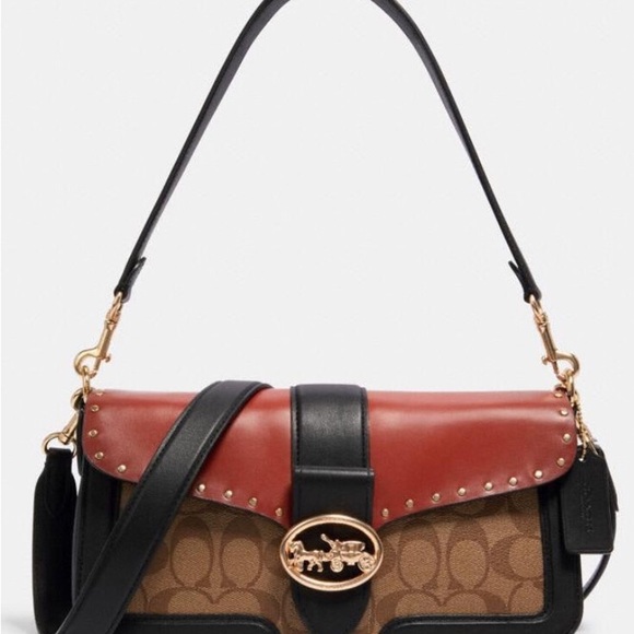 Coach Georgie Shoulder Bag In Colorblock Signature Canvas With Rivets - Picture 4 of 16